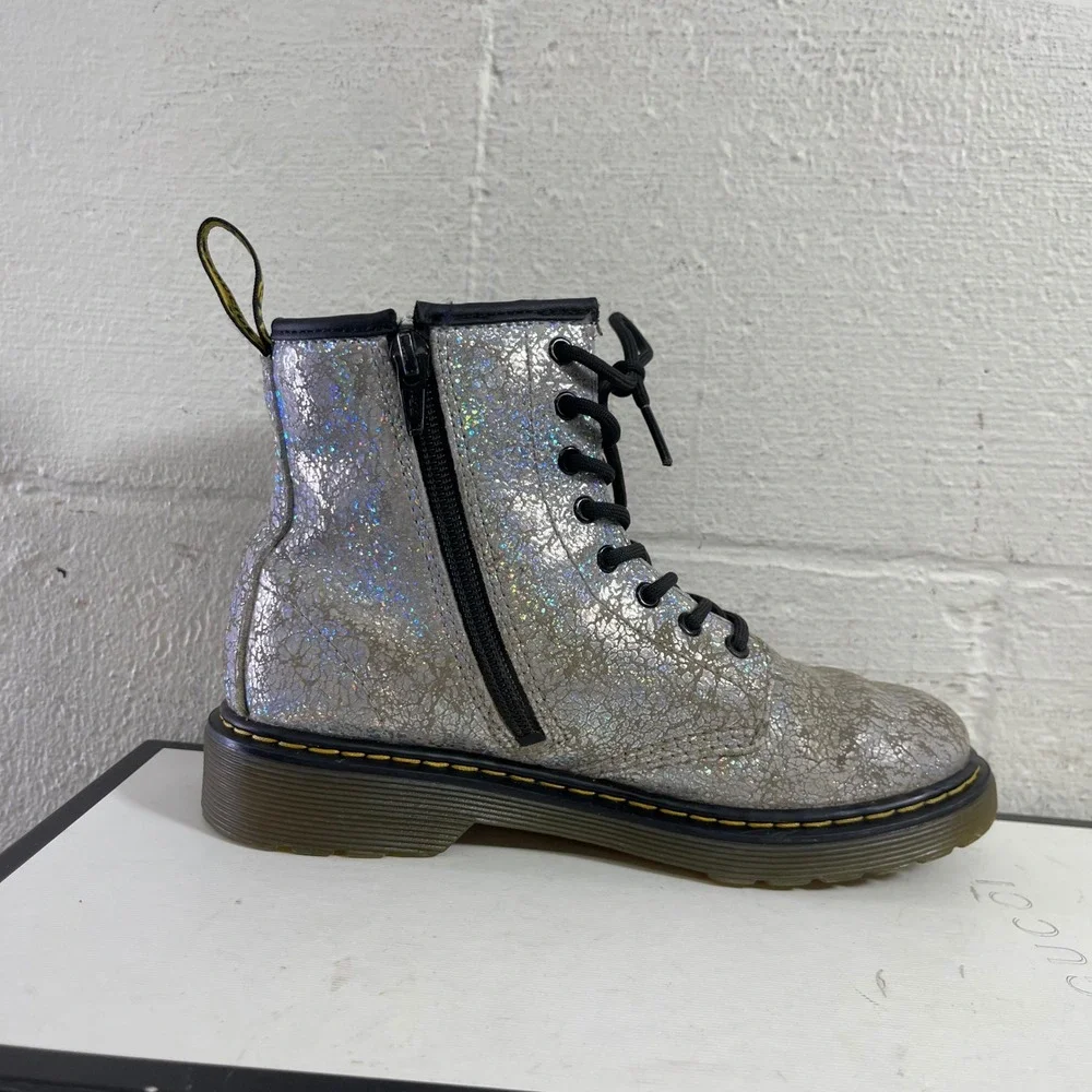 Dr. Martens 1460 J Glitter Silver Ankle Boots Size Zipper Kids‎ Size 3 US/2 UK